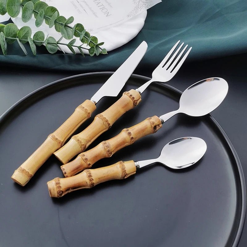 Bamboo Handle Stainless Steel Cutlery Set - The House Of BLOC