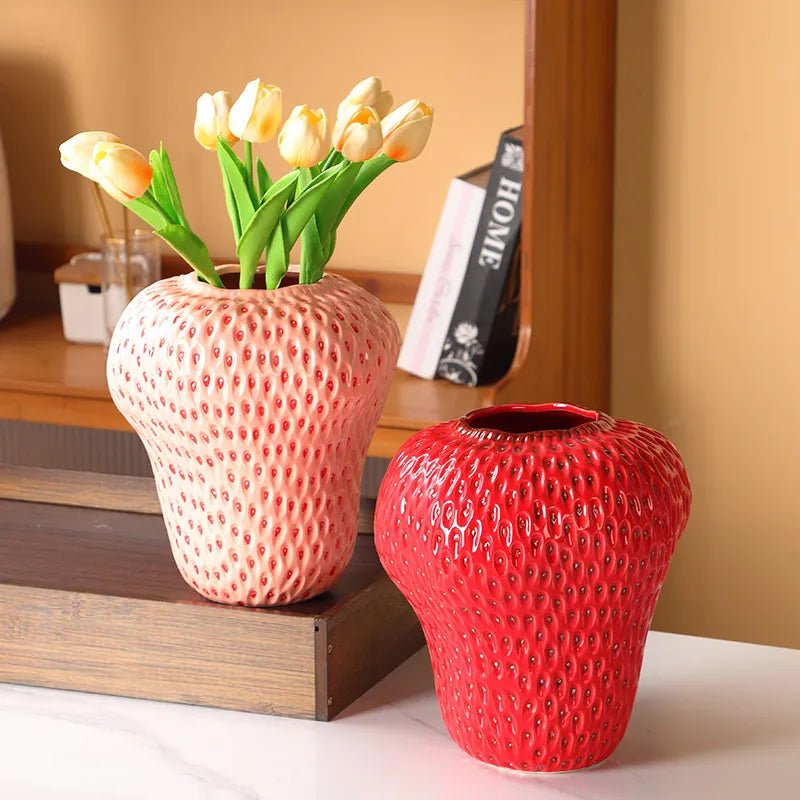 Cartoon Strawberry Ceramic Vase - The House Of BLOC