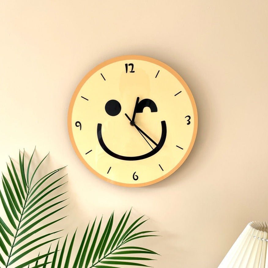 Cartoon Yellow Smiley Face Wall Mounted Clock - The House Of BLOC