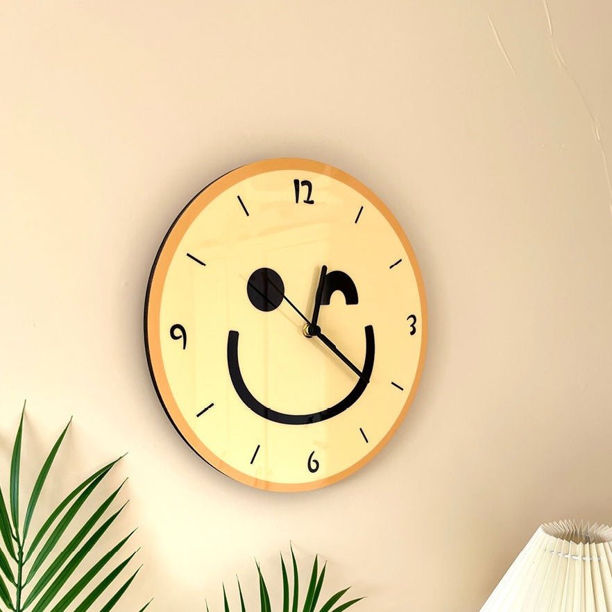 Cartoon Yellow Smiley Face Wall Mounted Clock - The House Of BLOC