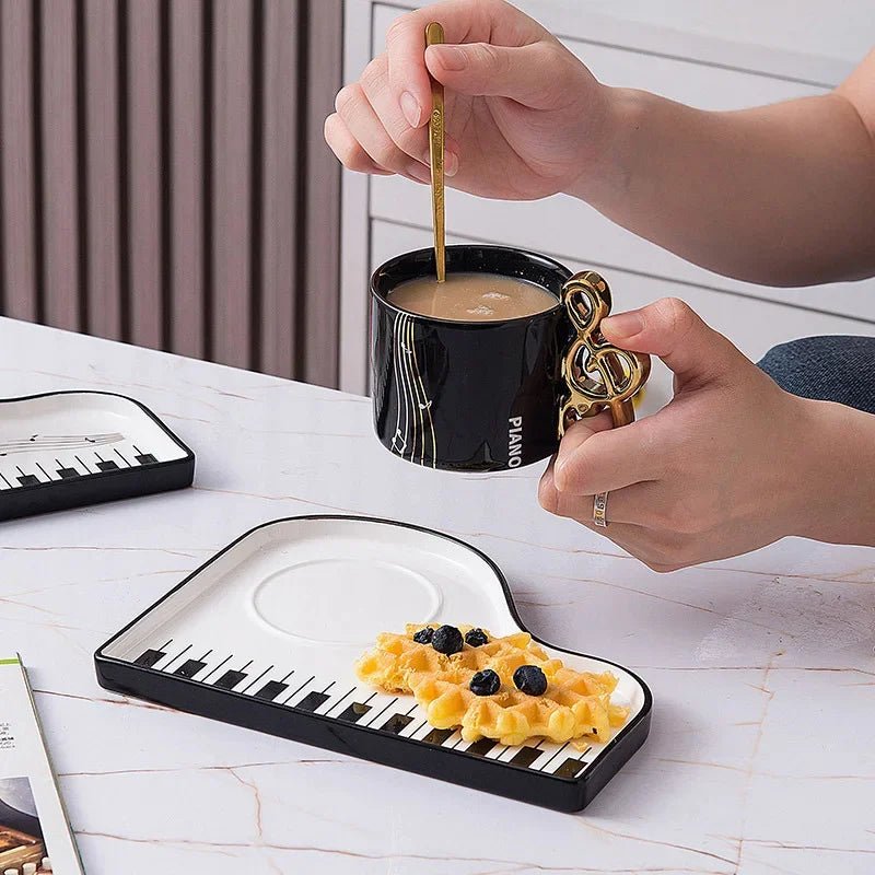 Ceramic Black and White Piano Coffee Cup & Saucer Set - The House Of BLOC