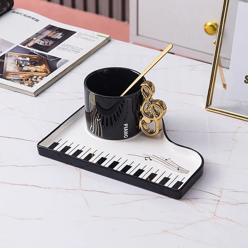 Ceramic Black and White Piano Coffee Cup & Saucer Set - The House Of BLOC