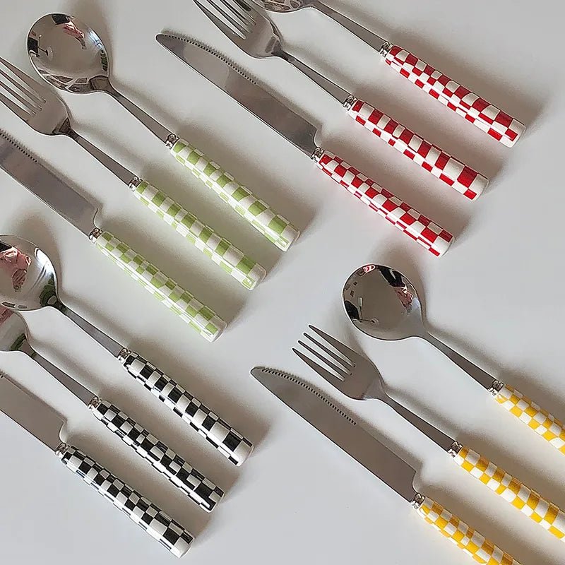 Chequered Pattern Stainless Steel Cutlery Set - The House Of BLOC