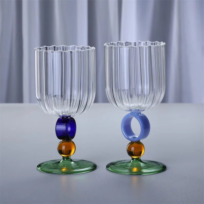 Colourful Ribbed Ring Stemmed Glass - The House Of BLOC