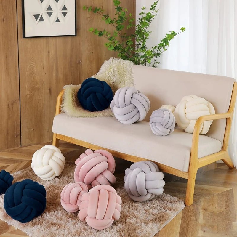 Decorative Knotted Suede Effect Ball Soft Cushion - The House Of BLOC