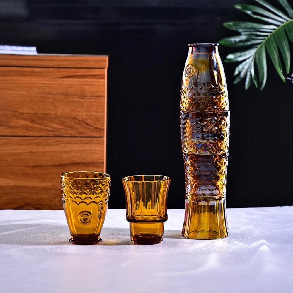 Four Piece Embossed Koi Stackable Glasses Set - The House Of BLOC