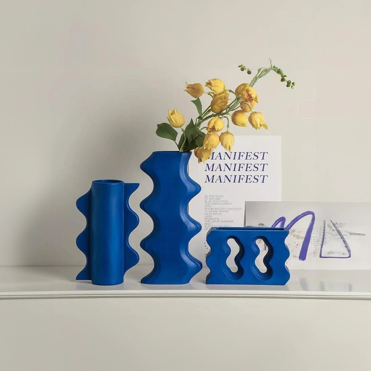 Modern Abstract Sea Blue Ceramic Vase - The House Of BLOC