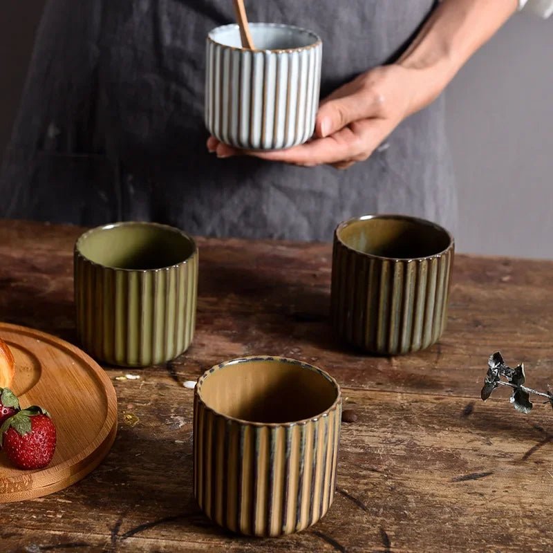 Retro Style Ribbed Ceramic Tea Cup - The House Of BLOC