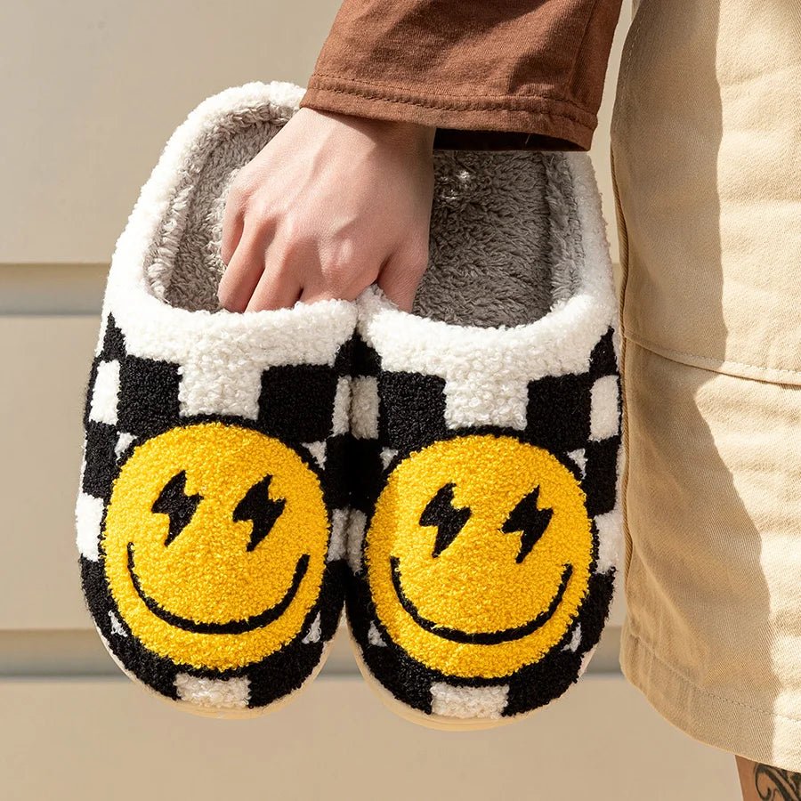 Smiley Checkerboard Home Slippers - The House Of BLOC