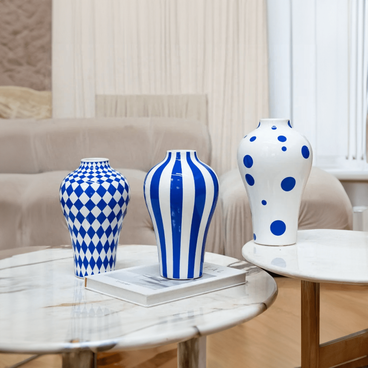 Vibrant Blue Geometric Ceramic Vase - The House Of BLOC