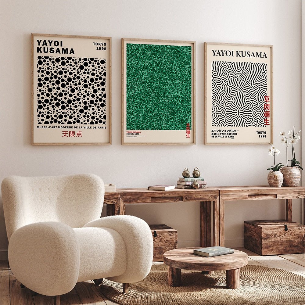 Yayoi Kusama Abstract Line Dots Canvas Poster - The House Of BLOC